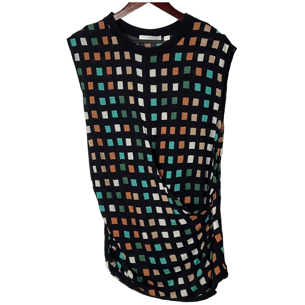 BOSS Hugo Boss Women’s Esanta Sleeveless Allover Colorful Check Print Size XL.